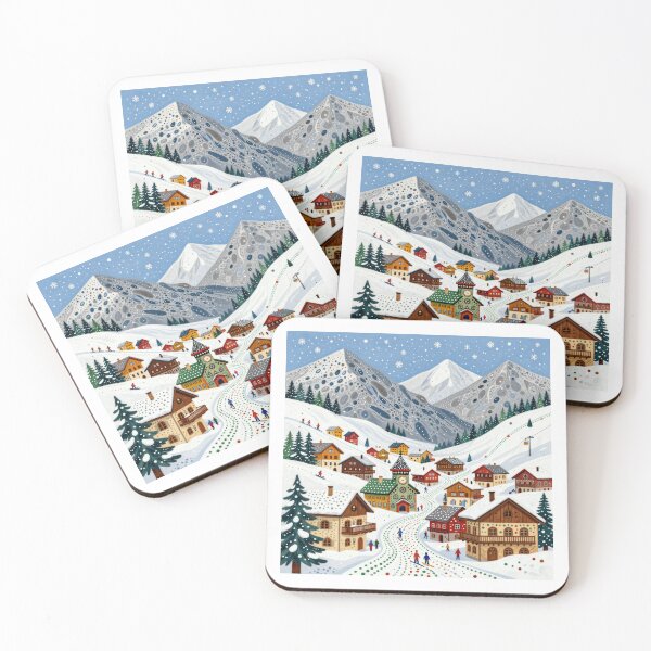 Item preview, Alpine Village Whimsy Ski Town Folk Art Panorama designed and sold by graphicsangels.