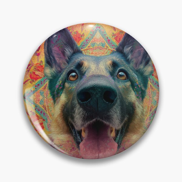 Artikelvorschau, Psychedelische, farbenfrohe Mandala-Hundekunst mit deutschem Schäferhund entworfen und verkauft von ArgentoArt.
