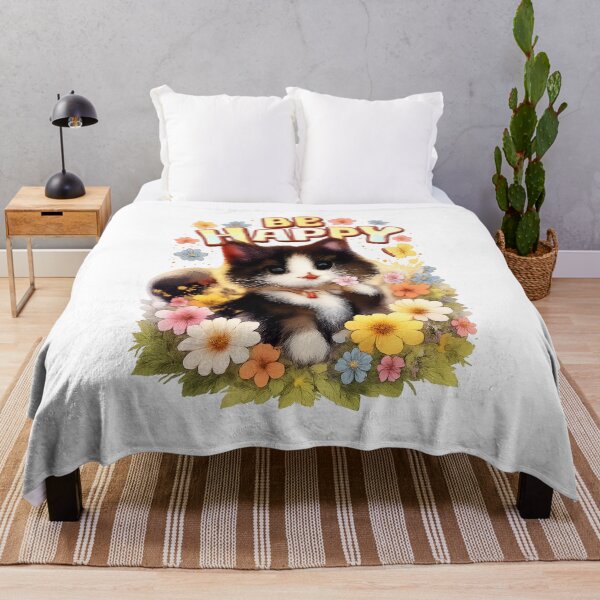 Item preview, Be Happy Cute Kitten Floral Illustration designed and sold by 2025dav.