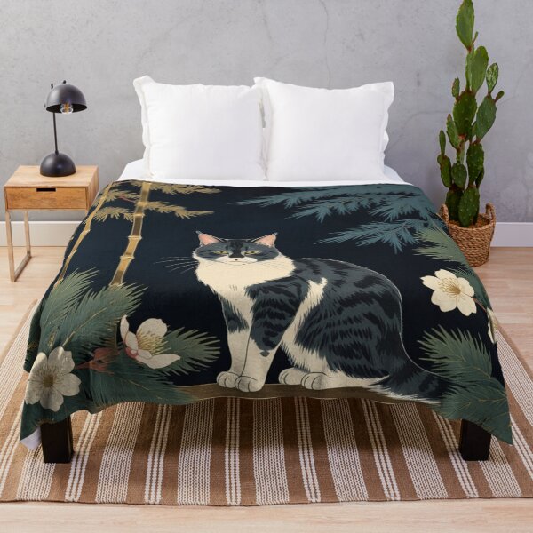Item preview, Hanafuda Style Mackerel Tabby Cat – Night Colors (Pine Bamboo Plum) designed and sold by LEO'S CREATURE　れおずくりーちゃー.