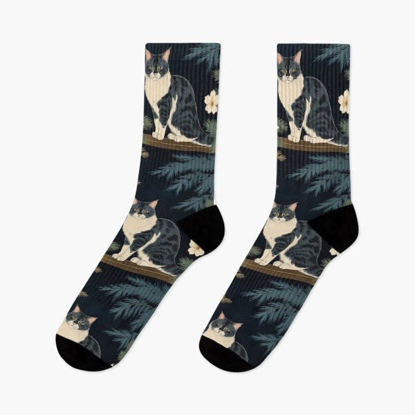 Item preview, Hanafuda Style Mackerel Tabby Cat – Night Colors (Pine Bamboo Plum) designed and sold by LEO'S CREATURE　れおずくりーちゃー.