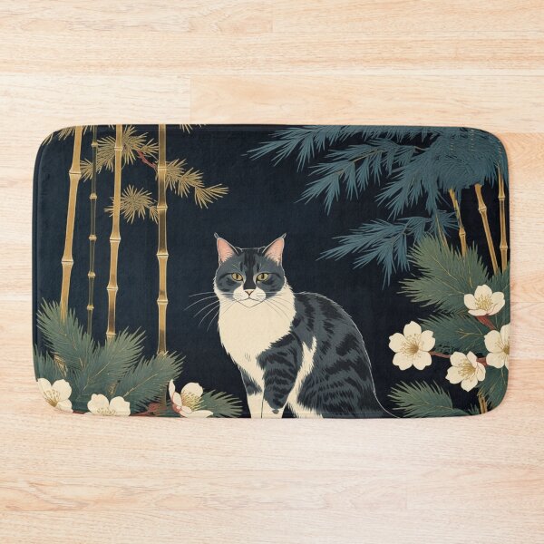 Item preview, Hanafuda Style Mackerel Tabby Cat – Night Colors (Pine Bamboo Plum) designed and sold by LEO'S CREATURE　れおずくりーちゃー.