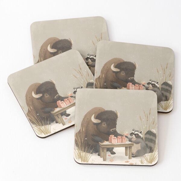 Item preview, Valentine’s Bison & Raccoon Couple • Whimsical Prairie Heart Prep Art designed and sold by WildlifeWhimsy.