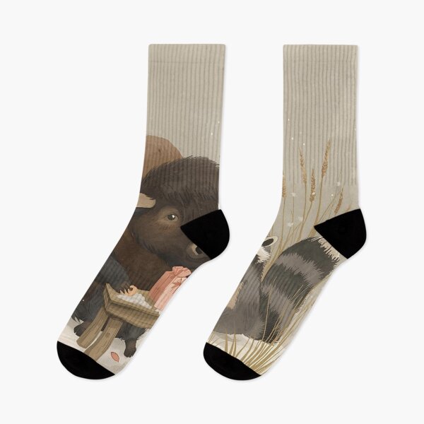 Item preview, Valentine’s Bison & Raccoon Couple • Whimsical Prairie Heart Prep Art designed and sold by WildlifeWhimsy.