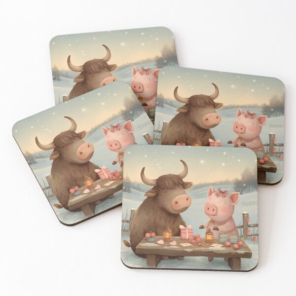 Item preview, Valentine’s Ox & Pig Couple • Whimsical Countryside Heart Prep Art designed and sold by WildlifeWhimsy.