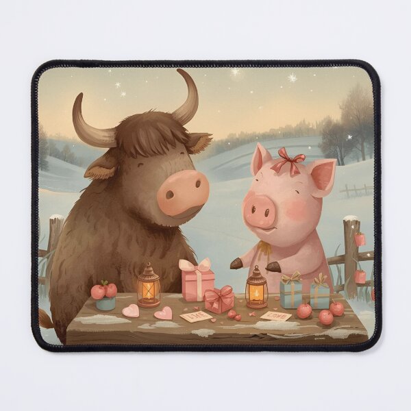 Item preview, Valentine’s Ox & Pig Couple • Whimsical Countryside Heart Prep Art designed and sold by WildlifeWhimsy.