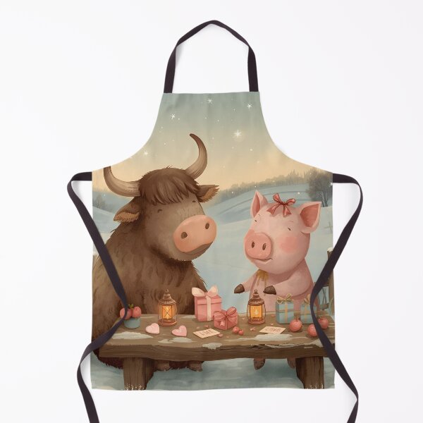 Item preview, Valentine’s Ox & Pig Couple • Whimsical Countryside Heart Prep Art designed and sold by WildlifeWhimsy.