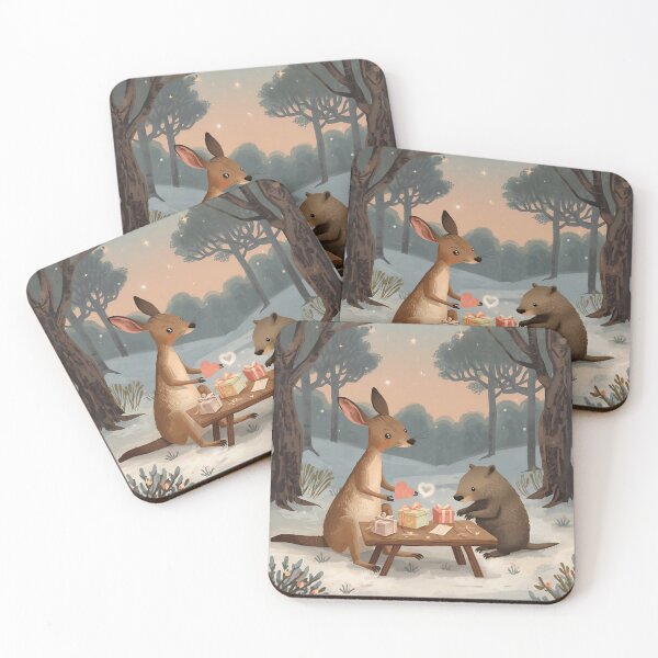 Item preview, Valentine’s Kangaroo & Wombat Couple • Whimsical Bushland Heart Prep Art designed and sold by WildlifeWhimsy.