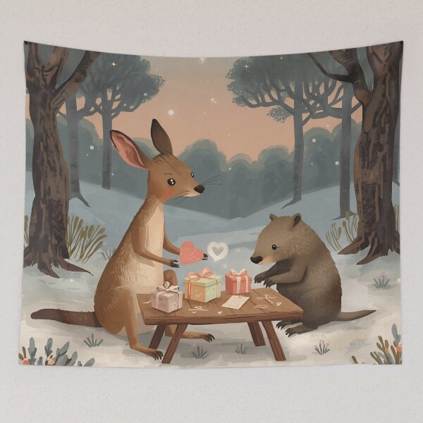 Item preview, Valentine’s Kangaroo & Wombat Couple • Whimsical Bushland Heart Prep Art designed and sold by WildlifeWhimsy.