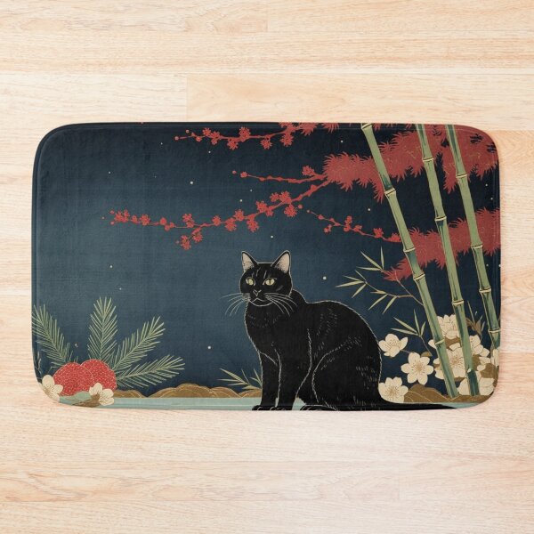 Item preview, Hanafuda Style Black Cat – Night Colors (Pine Bamboo Plum) designed and sold by LEO'S CREATURE　れおずくりーちゃー.