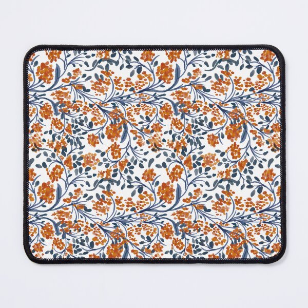Item preview, Henna inspired flowering vine in Navy Blue and orange blossoms designed and sold by Frostie88.