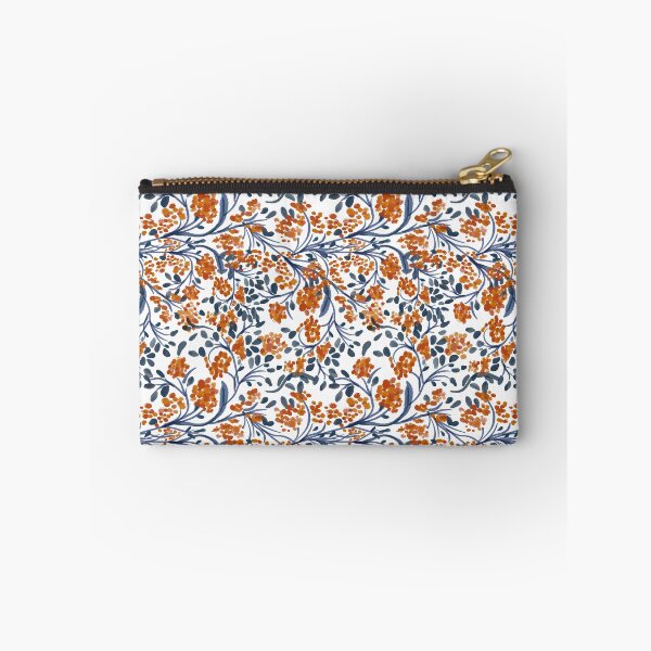 Item preview, Henna inspired flowering vine in Navy Blue and orange blossoms designed and sold by Frostie88.