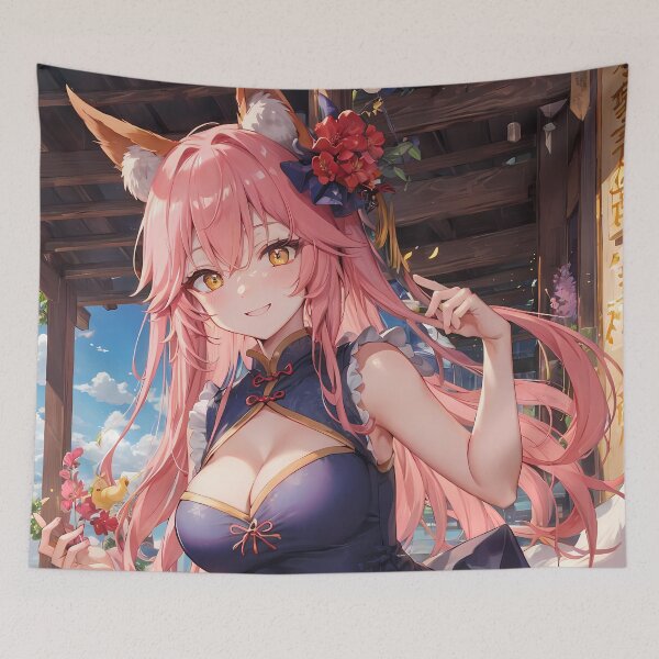 Item preview, Caster No Tamamo No Mae Blue Cheongsam Flower Festival Fox Spirit Girl designed and sold by CarlosBender.