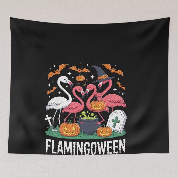 Item preview, Happy Flamingoween Pink Flamingo Halloween Skeleton Spooky designed and sold by katherintration.