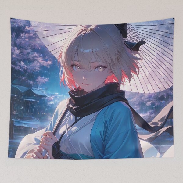 Item preview, Sakura Saber Okita Souji Fate Grand Order Anime Girl Rainy Night Samurai Umbrella designed and sold by CarlosBender.