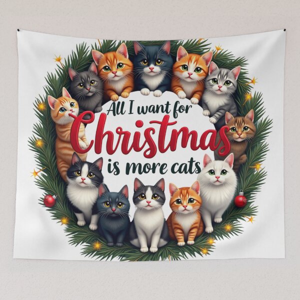 Item preview, All I Want for Christmas Is More Cats – Cute Cat Wreath Design 2 designed and sold by TroyTheTerrific.