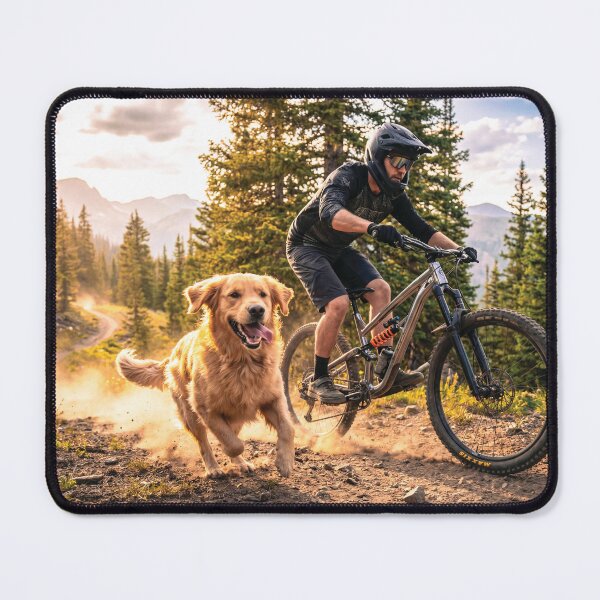Item preview, Trail Dog and Downhill MTB Rider – Riding Wild Alpine Singletrack. designed and sold by Hinson MTB Visuals.