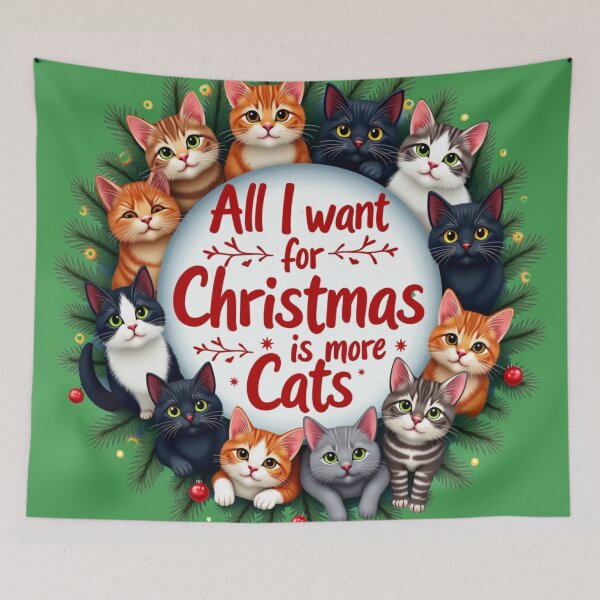 Item preview, All I Want for Christmas Is More Cats – Cute Cat Wreath Design 3 designed and sold by TroyTheTerrific.