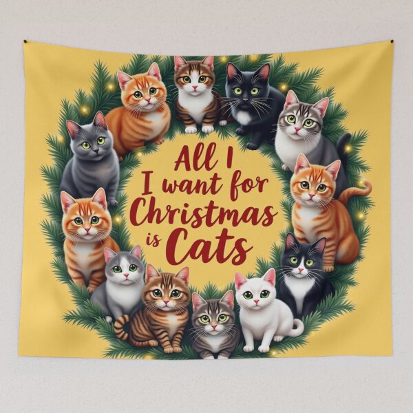 Item preview, All I Want for Christmas Is More Cats – Cute Cat Wreath Design 4 designed and sold by TroyTheTerrific.