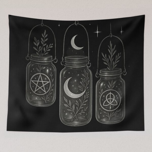 Item preview, Witch Jar Trio – Gothic Moon & Occult Symbols designed and sold by Mouraludia.
