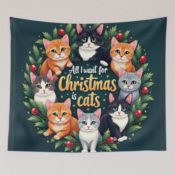 Item preview, All I Want for Christmas Is More Cats – Cute Cat Wreath Design 5 designed and sold by TroyTheTerrific.