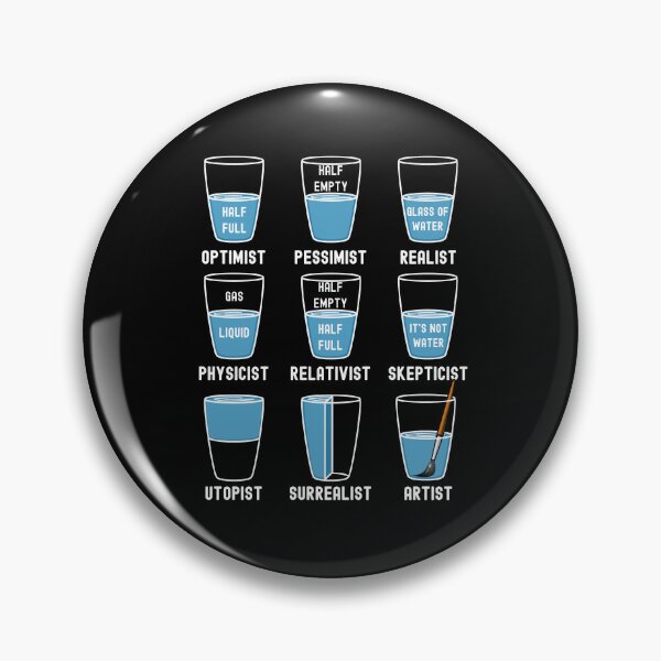 Item preview, Funny Nerdy Optimist Pessimist Realist Physicist Relativist Skepticist Utopist Surrealist Artist Glass of Water White Text designed and sold by MathWare MathClips.