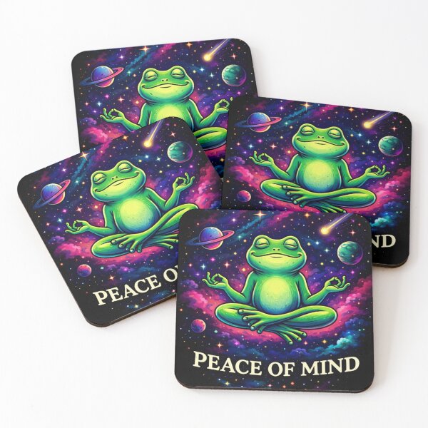 Item preview, Peace of Mind Meditating Frog – Psychedelic Space Art with Motivational Quote designed and sold by NomadUSArt.