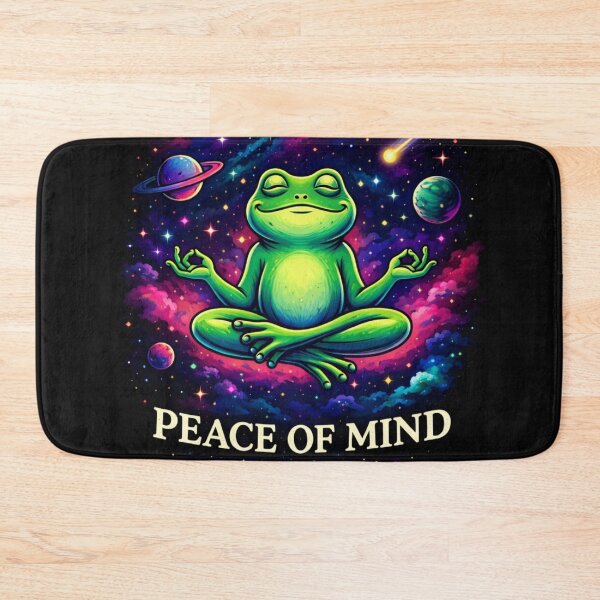 Item preview, Peace of Mind Meditating Frog – Psychedelic Space Art with Motivational Quote designed and sold by NomadUSArt.