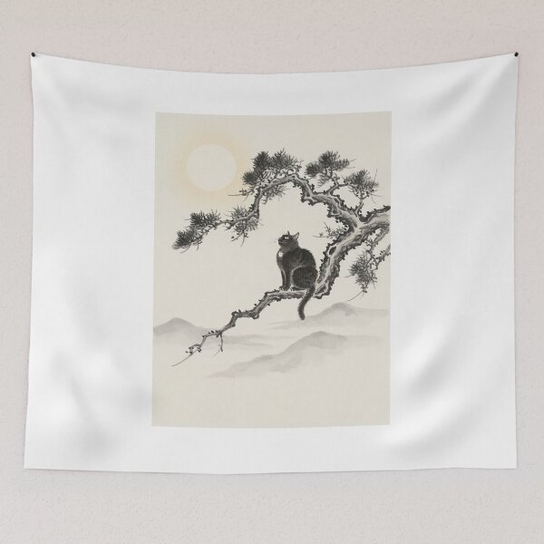 Item preview, Moonlight Observer - Traditional Japanese Sumi-e Black Cat Art designed and sold by nori0711.