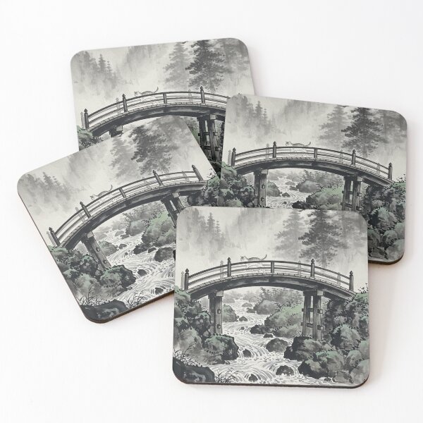 Item preview, Zen Journey: Cat on a Traditional Japanese Bridge - Sumi-e Ink Art designed and sold by nori0711.