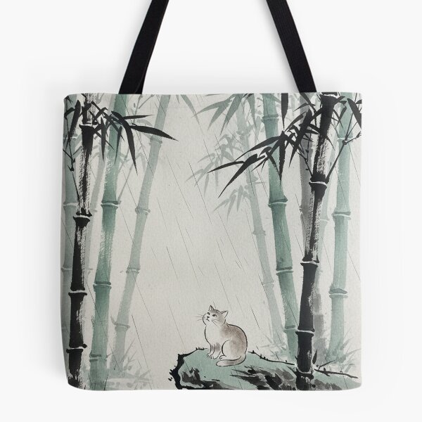 Item preview, Zen Cat in Bamboo Rain - Traditional Japanese Sumi-e Ink Art designed and sold by nori0711.