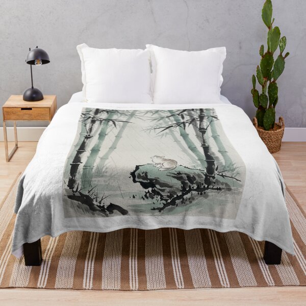 Item preview, Zen Cat in Bamboo Rain - Traditional Japanese Sumi-e Ink Art designed and sold by nori0711.