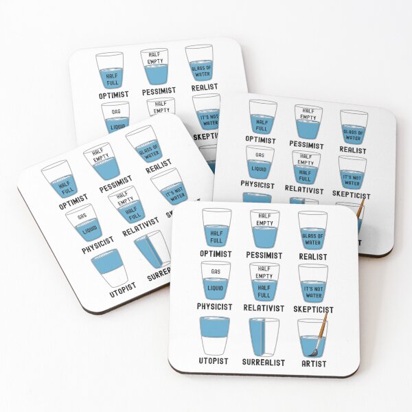 Item preview, Funny Nerdy Optimist Pessimist Realist Physicist Relativist Skepticist Utopist Surrealist Artist Glass of Water Black Text designed and sold by MathWare MathClips.
