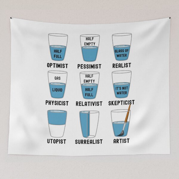 Item preview, Funny Nerdy Optimist Pessimist Realist Physicist Relativist Skepticist Utopist Surrealist Artist Glass of Water Black Text designed and sold by MathWare MathClips.