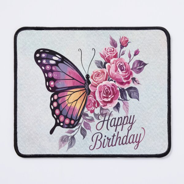 Item preview, Happy Birthday — Butterfly & Pink Roses designed and sold by MysticOzzy.