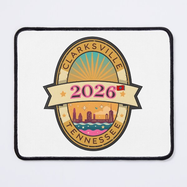 Item preview, Clarksville 2026 Retro Travel Badge Design - Vintage Tennessee Skyline and Sunset Graphic designed and sold by FestivityFinds.