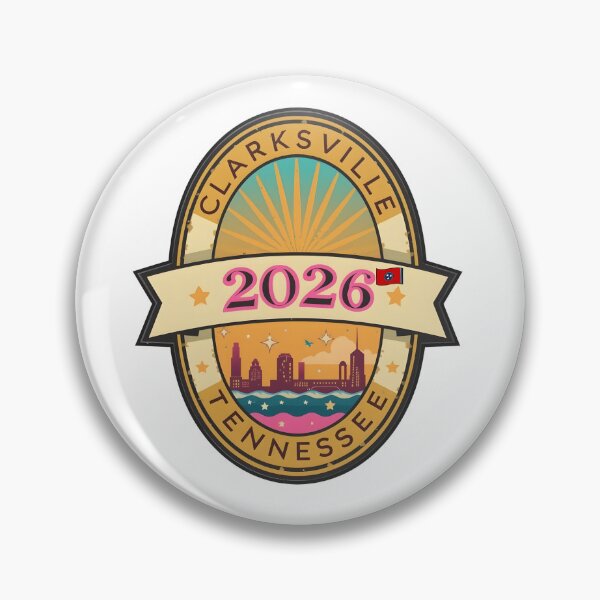 Item preview, Clarksville 2026 Retro Travel Badge Design - Vintage Tennessee Skyline and Sunset Graphic designed and sold by FestivityFinds.