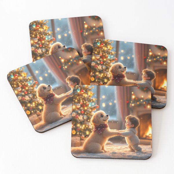 Item preview, Cozy Christmas Magic – Adorable Puppy and Child Holiday Scene designed and sold by DreamyWallVibes.