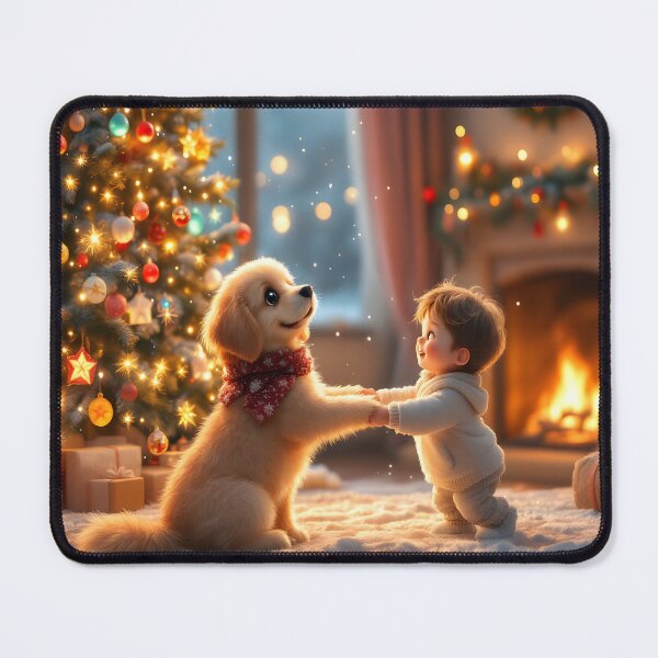 Item preview, Cozy Christmas Magic – Adorable Puppy and Child Holiday Scene designed and sold by DreamyWallVibes.