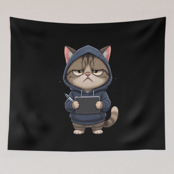 Item preview, Freelance Artist Cat | Funny Chibi Creative Cat with Tablet designed and sold by ColorSplash123.