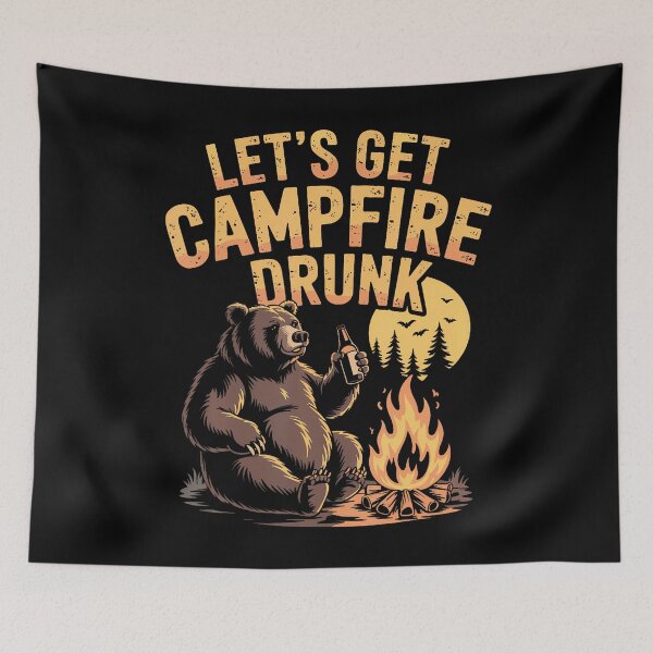 Item preview, Lets Get Campfire Drunk Funny Camping Bear Drinking Vintage designed and sold by charitashmoqs.