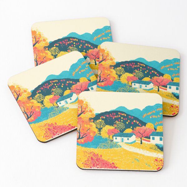 Item preview, Korean Fall Village Landscape Nature Minimalist Art Illustration designed and sold by LVTFCOarts.