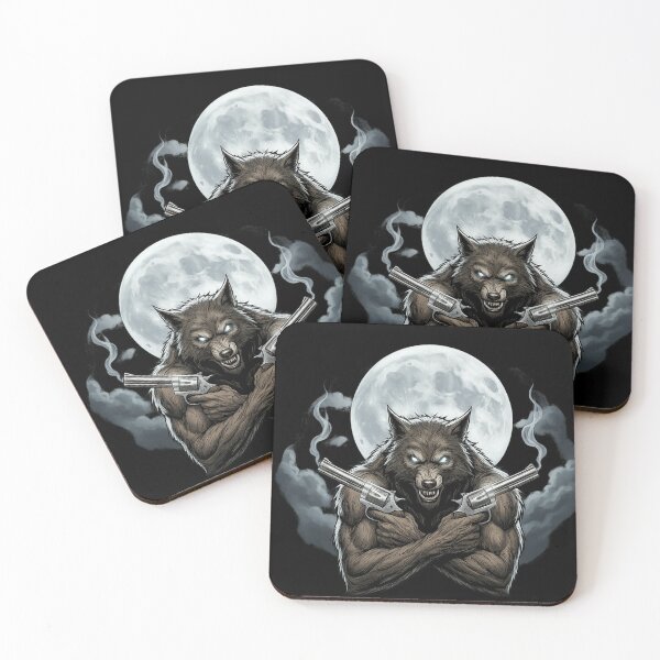 Item preview, Badass Werewolf Gunslinger - Dual Smoking Revolvers & Full Moon designed and sold by Gothic Fantasy.
