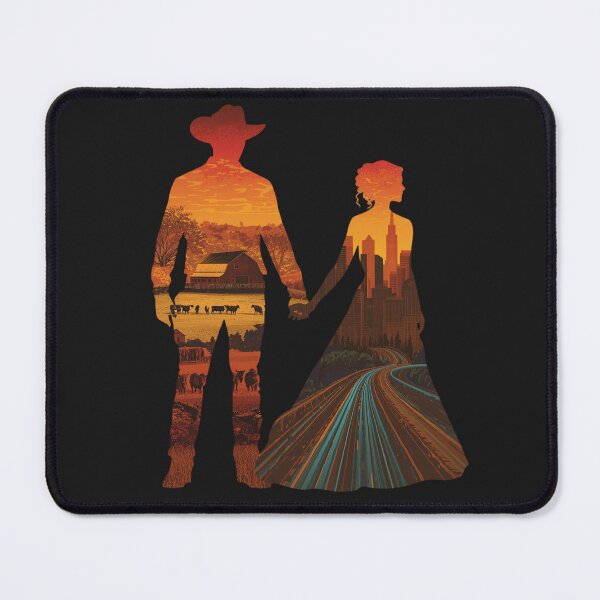 Item preview, Country Meets City Couple Silhouette Art, Rural Urban Love Sunset Print, Opposites Attract Wall Decor designed and sold by TitanRN.