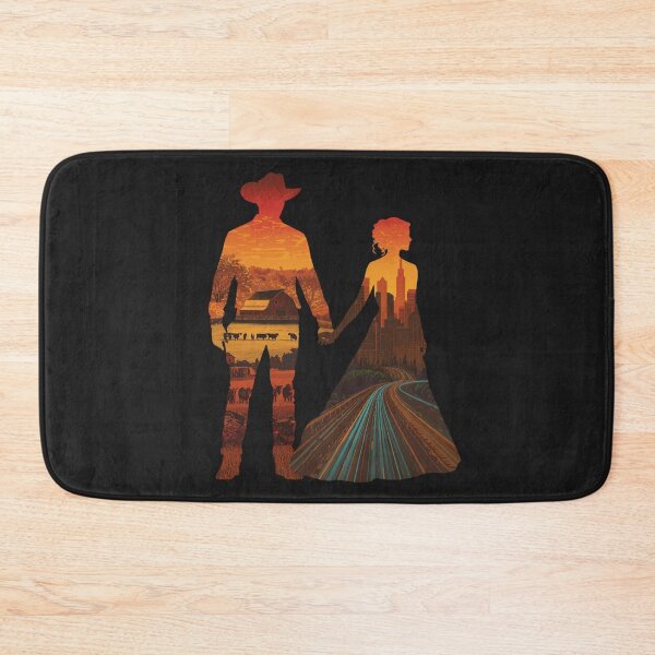 Item preview, Country Meets City Couple Silhouette Art, Rural Urban Love Sunset Print, Opposites Attract Wall Decor designed and sold by TitanRN.