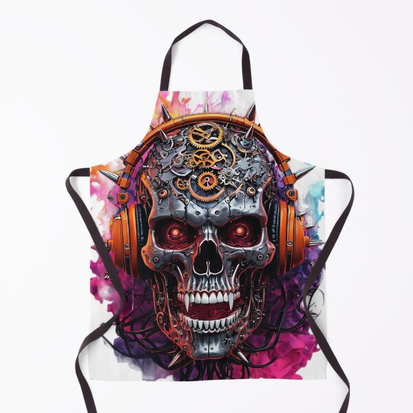 Item preview, Cyberpunk Clockwork Skull with Spiked Headphones designed and sold by newvisionart191.