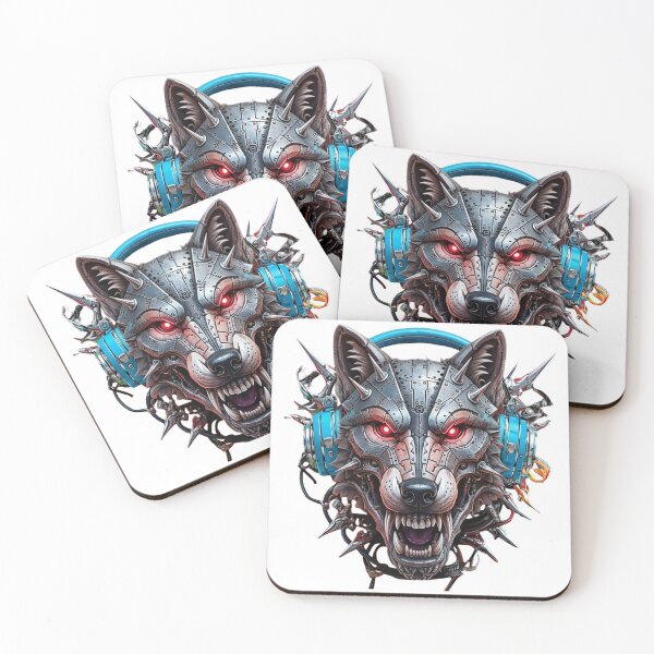 Item preview,  Cybernetic Wolf Head with Spiked Headphones designed and sold by newvisionart191.