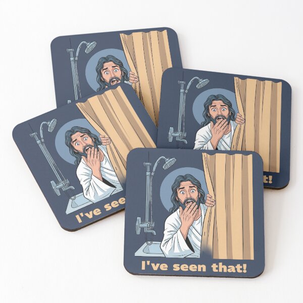 Artikelvorschau, Lustiges Meme: Jesus, ich habe das schon gesehen – schockierter Duschvorhang entworfen und verkauft von KiwiRider.