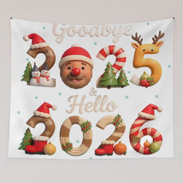 Item preview, Goodbye 2025 & Hello 2026 – Festive 3D Holiday Typography Illustration designed and sold by KiddyCanvas.