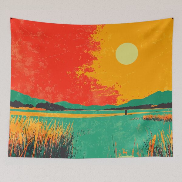 Item preview, Hayfield Sunset Landscape Nature Minimalist Art Illustration designed and sold by LVTFCOarts.